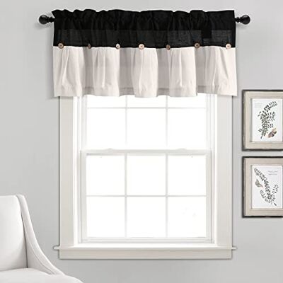 Lush Decor Cenefa rústica con Botones de Lino, 45,7 cm de Largo x 132 cm de Ancho, Blanco y Negro Lush Decor Cenefa rústica con Botones de Lino, 45,7 cm de Largo x 132 cm de Ancho, Blanco y Negro
