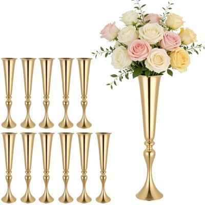 VEVOR Jarrones Decorativos, Paquete de 12 Piezas, Florero de Trompeta Metálico Dorado, Altura de 55 cm, Centro de Mesa para Boda, Decoración para Banquete Ceremonia Fiesta Recepción Exhibición Hogar VEVOR Jarrones Decorativos, Paquete de 12 Piezas, Florero de Trompeta Metálico Dorado, Altura de 55 cm, Centro de Mesa para Boda, Decoración para Banquete Ceremonia Fiesta Recepción Exhibición Hogar