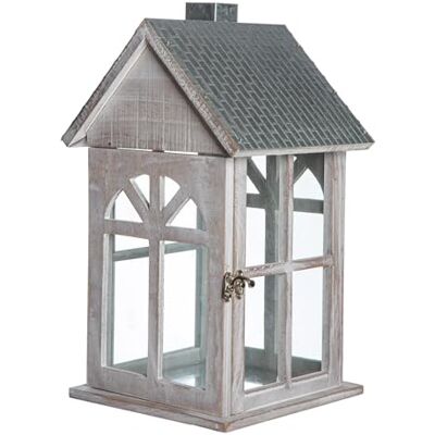 Gilde Branco Farol de Cristal, Madera y Metal, Forma de casa, Altura 39 cm, Color Plateado y Blanco Gilde Branco Farol de Cristal, Madera y Metal, Forma de casa, Altura 39 cm, Color Plateado y Blanco