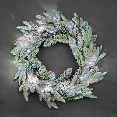 SHATCHI Corona de Navidad preiluminada de 55 cm, Abeto de Laponia para chimeneas, hogar, Pared, Puerta, Escalera, Nieve, Flocado, árbol de Navidad Artificial, decoración de jardín con 30 LED Blancos SHATCHI Corona de Navidad preiluminada de 55 cm, Abeto de Laponia para chimeneas, hogar, Pared, Puerta, Escalera, Nieve, Flocado, árbol de Navidad Artificial, decoración de jardín con 30 LED Blancos
