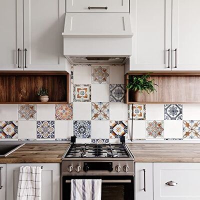 CREARREDA Adhesivos para baldosas azulejos azules y naranjas, 24 Piezas 10_x_10 cm, Vinilo Autoadhesivo Impermeable Decoración Baños y Cocinas, Made in Italy CREARREDA Adhesivos para baldosas azulejos azules y naranjas, 24 Piezas 10_x_10 cm, Vinilo Autoadhesivo Impermeable Decoración Baños y Cocinas, Made in Italy