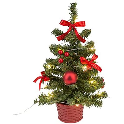 Idena – Árbol de Navidad Decorativo con 20 LED en Blanco cálido, Aprox. 25 cm de Alto, con decoración de árbol Rojo en Maceta y Puerto USB, decoración para Interiores, como decoración de Idena – Árbol de Navidad Decorativo con 20 LED en Blanco cálido, Aprox. 25 cm de Alto, con decoración de árbol Rojo en Maceta y Puerto USB, decoración para Interiores, como decoración de