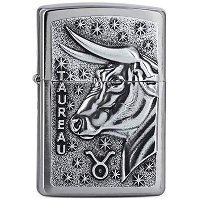 Zippo Mechero a Prueba de Viento Zodiaco Tauro, Cromo Cepillado, Emblema Recargable Reutilizable Diseño a Prueba de Viento Caja de Regalo Hecho en EE. UU. Zippo Mechero a Prueba de Viento Zodiaco Tauro, Cromo Cepillado, Emblema Recargable Reutilizable Diseño a Prueba de Viento Caja de Regalo Hecho en EE. UU.