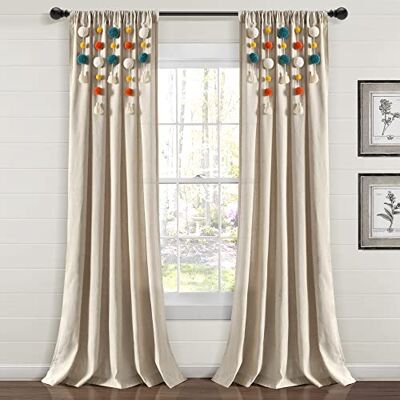Lush Decor Panel de Cortina de Lino con borlas de Pompones Bohemios (Panel Individual), 84 Pulgadas de Largo x 52 Pulgadas de Ancho, Turquesa y Naranja Lush Decor Panel de Cortina de Lino con borlas de Pompones Bohemios (Panel Individual), 84 Pulgadas de Largo x 52 Pulgadas de Ancho, Turquesa y Naranja