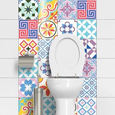 AZULEJOS - Ambiance-Live Kárované cementové tetování - 15x15 cm - 24 dílná - Stickers de pared AZULEJOS - Ambiance-Live Kárované cementové tetování - 15x15 cm - 24 dílná - Stickers de pared