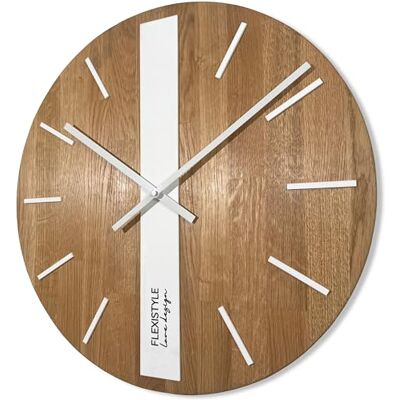 FLEXISTYLE Moderno Reloj de Pared sin Ruido de tictac, Moderno Reloj de Pared de Madera, Cuarto de baño, salón, Roble (Blanco, Redondo, 50 cm) FLEXISTYLE Moderno Reloj de Pared sin Ruido de tictac, Moderno Reloj de Pared de Madera, Cuarto de baño, salón, Roble (Blanco, Redondo, 50 cm)