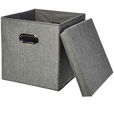 Caja de almacenamiento Amazon Basics - Plegable, yute, 2 piezas, gris Caja de almacenamiento Amazon Basics - Plegable, yute, 2 piezas, gris