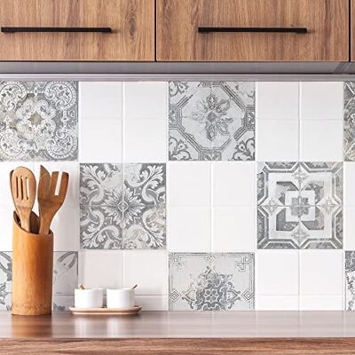 CREARREDA Adhesivos para baldosas azulejos efecto vintage, 20 Piezas 20_x_20 cm, Vinilo Autoadhesivo Impermeable Decoración Baños y Cocinas, Made in Italy CREARREDA Adhesivos para baldosas azulejos efecto vintage, 20 Piezas 20_x_20 cm, Vinilo Autoadhesivo Impermeable Decoración Baños y Cocinas, Made in Italy