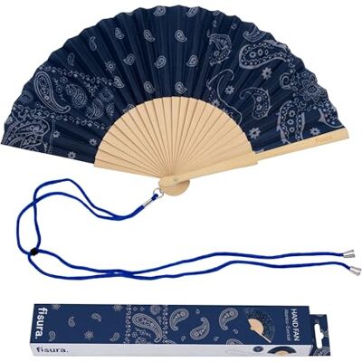 Fisura – Abanico Original con Estampado Paisley Azul. Abanico de Madera Moderno y Colorido. Ventilador de Mano Azul Marino. Colgador Incluido. Idea de Regalo Divertido. 42,5 x 23 cm Fisura – Abanico Original con Estampado Paisley Azul. Abanico de Madera Moderno y Colorido. Ventilador de Mano Azul Marino. Colgador Incluido. Idea de Regalo Divertido. 42,5 x 23 cm
