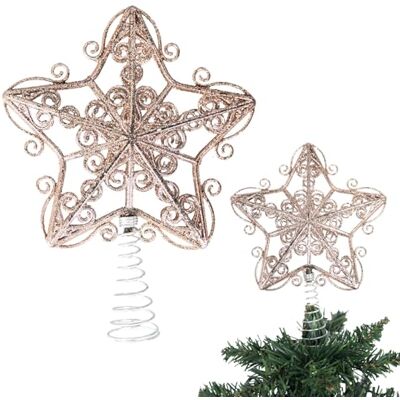 SHATCHI Decoración para árbol de Navidad de 14,5 cm, diseño de Estrella con Purpurina de Oro Rosa, inastillable, para decoración de árbol de Navidad, Corona de árbol de Navidad, Adorno de día Festivo SHATCHI Decoración para árbol de Navidad de 14,5 cm, diseño de Estrella con Purpurina de Oro Rosa, inastillable, para decoración de árbol de Navidad, Corona de árbol de Navidad, Adorno de día Festivo
