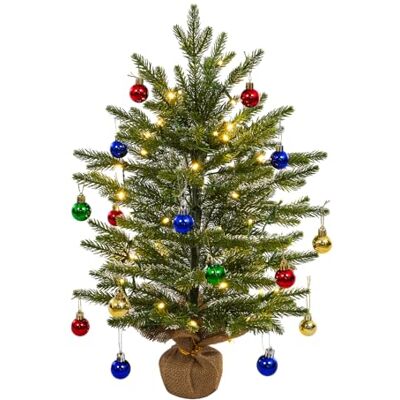 Uten Arbol de Navidad, 60 cm Mini Árbol de Navidad PE, con 18 Bolas Decorativas y 50 Cadenas Luces LED para Oficina, Salón, Alféizar de Ventana, Escritorio Decoración Navideña Uten Arbol de Navidad, 60 cm Mini Árbol de Navidad PE, con 18 Bolas Decorativas y 50 Cadenas Luces LED para Oficina, Salón, Alféizar de Ventana, Escritorio Decoración Navideña