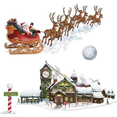 Beistle Printed Santa's Sleigh and Workshop Props, 8" to 62", 4 Pieces In Package Beistle Printed Santa's Sleigh and Workshop Props, 8" to 62", 4 Pieces In Package