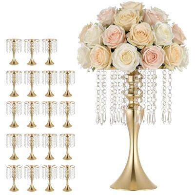 VEVOR Jarrones Decorativos, Paquete de 20 Piezas, Floreros de Metal Dorados con Cadena de Cristal, Altura de 33,5 cm, Centro de Mesa para Boda, Decoración para Banquete Ceremonia Fiesta Recepción VEVOR Jarrones Decorativos, Paquete de 20 Piezas, Floreros de Metal Dorados con Cadena de Cristal, Altura de 33,5 cm, Centro de Mesa para Boda, Decoración para Banquete Ceremonia Fiesta Recepción
