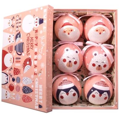 Ciao Set of 6 decoupage Tree Balls (Ø7,5cm) Merry Christmas Cute with Fabric Ribbon in giftbox Paper, Pink, 7,5 cm, 6 Ciao Set of 6 decoupage Tree Balls (Ø7,5cm) Merry Christmas Cute with Fabric Ribbon in giftbox Paper, Pink, 7,5 cm, 6
