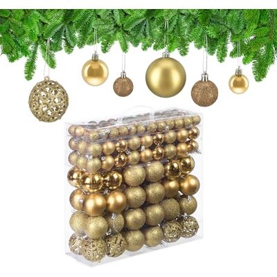 Relaxdays - 150 Bolas de Navidad Doradas - 3/4/6 cm Relaxdays - 150 Bolas de Navidad Doradas - 3/4/6 cm