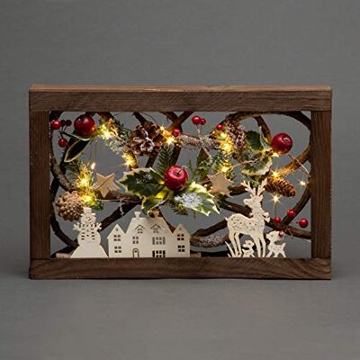 SHATCHI 40 cm LED preiluminado con Hojas de Pino Conos Bayas 3D nórdico Navidad Escena rectángulo Forma Marco de Madera Decoraciones de Mesa Ornamento de Navidad Regalos SHATCHI 40 cm LED preiluminado con Hojas de Pino Conos Bayas 3D nórdico Navidad Escena rectángulo Forma Marco de Madera Decoraciones de Mesa Ornamento de Navidad Regalos
