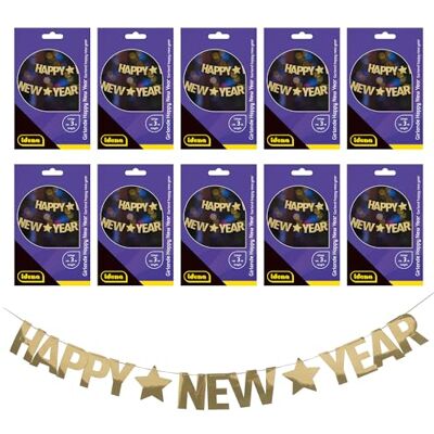 Idena 90463 Guirnaldas Feliz Año Nuevo, 10 Unidades, Aprox. 3 m de Largo, guirnaldas de Papel con Letras Doradas, decoración de Nochevieja para la Fiesta de Año Nuevo Idena 90463 Guirnaldas Feliz Año Nuevo, 10 Unidades, Aprox. 3 m de Largo, guirnaldas de Papel con Letras Doradas, decoración de Nochevieja para la Fiesta de Año Nuevo