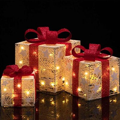 BAKAJI Juego de 3 Paquetes de Regalo Luminosos de Navidad con decoración de Estrellas Estrellas Adornos Luces LED navideñas Caja Luminosa Caja Navidad Cajas con Luces Festivas Kit de decoración BAKAJI Juego de 3 Paquetes de Regalo Luminosos de Navidad con decoración de Estrellas Estrellas Adornos Luces LED navideñas Caja Luminosa Caja Navidad Cajas con Luces Festivas Kit de decoración