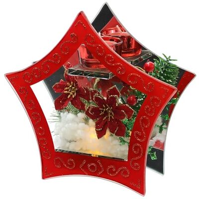 Flair Flower Portavelas de Cristal con luz LED y Vela de té con Estrellas de Navidad, Bayas, Ramas de Abeto, Nieve Artificial, decoración navideña, Objeto Decorativo, árbol de Navidad, portavelas, lámpara de Flair Flower Portavelas de Cristal con luz LED y Vela de té con Estrellas de Navidad, Bayas, Ramas de Abeto, Nieve Artificial, decoración navideña, Objeto Decorativo, árbol de Navidad, portavelas, lámpara de