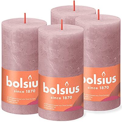 Bolsius Vela rústica de pilar, color rosa viejo, 13 cm, paquete de 4 unidades, antigoteo, velas sin aroma Bolsius Vela rústica de pilar, color rosa viejo, 13 cm, paquete de 4 unidades, antigoteo, velas sin aroma