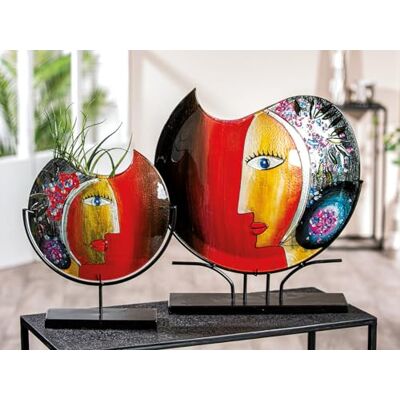 ART Jarrón Decorativo para el Rostro, jarrón de Cristal Pintado a Mano con Soporte de Metal, decoración de salón, Altura 38 cm, Multicolor ART Jarrón Decorativo para el Rostro, jarrón de Cristal Pintado a Mano con Soporte de Metal, decoración de salón, Altura 38 cm, Multicolor