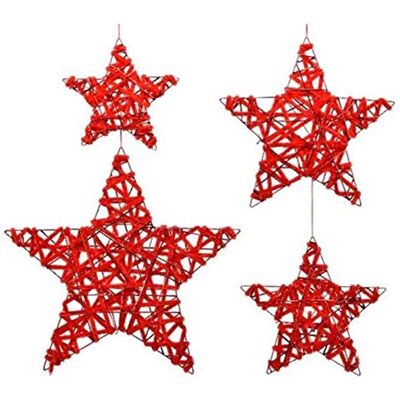 Kaemingk Juego de 4 Estrellas de Hierro para Colgar, Color Rojo Kaemingk Juego de 4 Estrellas de Hierro para Colgar, Color Rojo