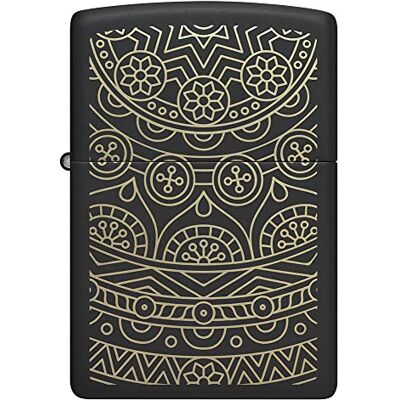 Zippo Encendedor a Prueba de Viento Patrón Dorado Ornamental Acabado Negro Mate, Grabado Láser Recargable Reutilizable Diseño a Prueba de Viento Caja de Regalo Hecho en EEUU Zippo Encendedor a Prueba de Viento Patrón Dorado Ornamental Acabado Negro Mate, Grabado Láser Recargable Reutilizable Diseño a Prueba de Viento Caja de Regalo Hecho en EEUU