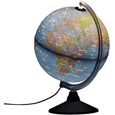 Idena Globo terráqueo iluminado por LEDs con constelaciones, interruptor de encendido/apagado, aprox. 25 cm de diámetro, imagen del mapa político y astronómico Idena Globo terráqueo iluminado por LEDs con constelaciones, interruptor de encendido/apagado, aprox. 25 cm de diámetro, imagen del mapa político y astronómico
