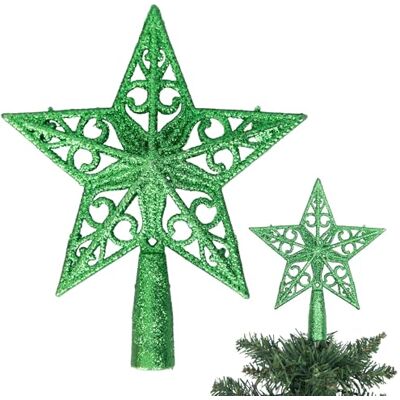 SHATCHI Estrella Verde Oscuro con Purpurina de 14,5 cm para árbol de Navidad, inastillable, para decoración de árbol de Navidad, Corona de árbol de Navidad, Adorno de día Festivo SHATCHI Estrella Verde Oscuro con Purpurina de 14,5 cm para árbol de Navidad, inastillable, para decoración de árbol de Navidad, Corona de árbol de Navidad, Adorno de día Festivo