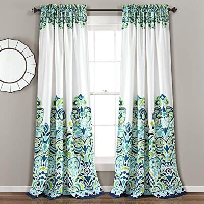 Lush Decor , Cortinas Azul y Verde Clara con Estampado de Cachemira, Damasco, Estilo Bohemio, para oscurecer la habitación, para Sala de Estar, Comedor, Dormitorio, 213 x 52 x 213 x 132 cm Lush Decor , Cortinas Azul y Verde Clara con Estampado de Cachemira, Damasco, Estilo Bohemio, para oscurecer la habitación, para Sala de Estar, Comedor, Dormitorio, 213 x 52 x 213 x 132 cm