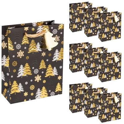 Idena 90400 Bolsas de Regalo con diseño de árbol de Navidad, 10 Unidades en Negro y Dorado, Bolsas de Papel con Unas Dimensiones de 23 x 18 x 8 cm, Bolsas de Regalo para Navidad Idena 90400 Bolsas de Regalo con diseño de árbol de Navidad, 10 Unidades en Negro y Dorado, Bolsas de Papel con Unas Dimensiones de 23 x 18 x 8 cm, Bolsas de Regalo para Navidad