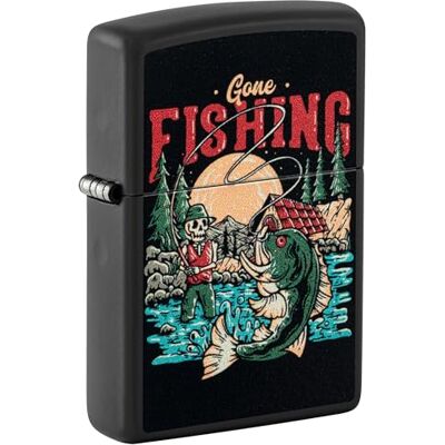 Zippo Encendedor a Prueba de Viento Model Gone Fishing Acabado Negro Mate con Color Image Recargable Reutilizable Diseño a Prueba de Viento Caja de Regalo Hecho en EEUU Zippo Encendedor a Prueba de Viento Model Gone Fishing Acabado Negro Mate con Color Image Recargable Reutilizable Diseño a Prueba de Viento Caja de Regalo Hecho en EEUU