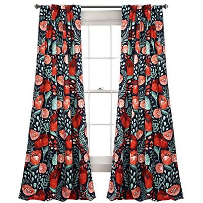 Lush Decor Juego de Cortinas de jardín con diseño de Amapolas Que filtran la luz, para Sala de Estar, Comedor, Dormitorio, par de Paneles de 84 Pulgadas de Largo, Color Azul Marino Lush Decor Juego de Cortinas de jardín con diseño de Amapolas Que filtran la luz, para Sala de Estar, Comedor, Dormitorio, par de Paneles de 84 Pulgadas de Largo, Color Azul Marino