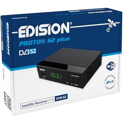 Edision Proton S2 Plus Full HD Receptor de satélite Digital DVB-S2 FTA, Soporte Unicable, Soporte USB WiFi, LAN, HDMI, SCART, SPDIF, USB, IR, Lector de Tarjetas, Mando a Distancia Universal 2en1 Edision Proton S2 Plus Full HD Receptor de satélite Digital DVB-S2 FTA, Soporte Unicable, Soporte USB WiFi, LAN, HDMI, SCART, SPDIF, USB, IR, Lector de Tarjetas, Mando a Distancia Universal 2en1
