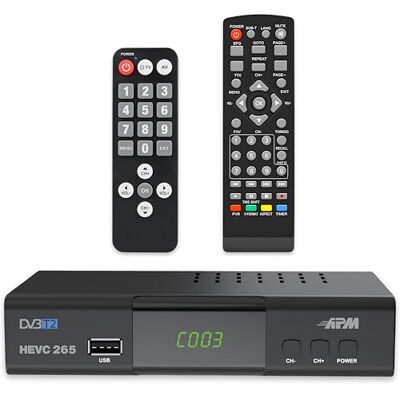 APM Decodificador TNT Full HD 1080p, Sintonizador TNT H.265 HEVC, Control Remoto simplificado, Demodulador DVB-T2 DVB-C Puertos HDMI, Peritel, USB, Coax. Canales Terrestres Gratis Francia Alemania APM Decodificador TNT Full HD 1080p, Sintonizador TNT H.265 HEVC, Control Remoto simplificado, Demodulador DVB-T2 DVB-C Puertos HDMI, Peritel, USB, Coax. Canales Terrestres Gratis Francia Alemania