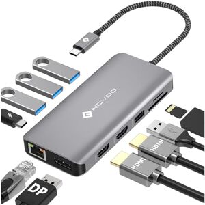 Estación de acoplamiento NOVOO - Dual HDMI - 11-en-1 USB C a Dual HDMI, Displayport, USB x 4, Ethernet Gigabit, PD 100W, SD/TF - Estación para MacBook HP Dell XPS Lenovo Estación de acoplamiento NOVOO - Dual HDMI - 11-en-1 USB C a Dual HDMI, Displayport, USB x 4, Ethernet Gigabit, PD 100W, SD/TF - Estación para MacBook HP Dell XPS Lenovo
