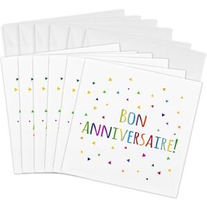 3dRose Tarjeta de felicitación (6 unidades, 15 x 15 cm), diseño con texto en inglés "Bon Anniversaire", texto en francés "Happy Birthday in French Colorful Rainbow Text 3dRose Tarjeta de felicitación (6 unidades, 15 x 15 cm), diseño con texto en inglés "Bon Anniversaire", texto en francés "Happy Birthday in French Colorful Rainbow Text