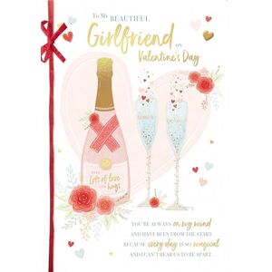 Wishing Well Tarjeta de San Valentín hecha a mano de lujo con texto en inglés "To My Beautiful Girlfriend", diseño de champán y flores en relieve de lámina dorada por Studios, 17,8 x 25,4 cm Wishing Well Tarjeta de San Valentín hecha a mano de lujo con texto en inglés "To My Beautiful Girlfriend", diseño de champán y flores en relieve de lámina dorada por Studios, 17,8 x 25,4 cm