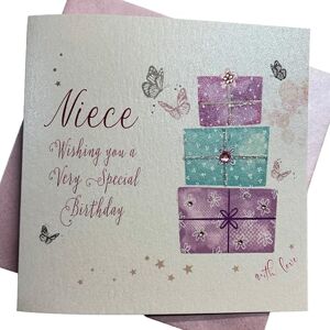 White Cotton Cards Tarjeta de cumpleaños Hecha a Mano para Sobrina, Rosa Pressie, , Algodón, Blanco, 16 White Cotton Cards Tarjeta de cumpleaños Hecha a Mano para Sobrina, Rosa Pressie, , Algodón, Blanco, 16