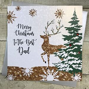 White Cotton Cards Tarjeta de felicitación navideña (tamaño grande), diseño con texto "Merry Christmas Best Dad White Cotton Cards Tarjeta de felicitación navideña (tamaño grande), diseño con texto "Merry Christmas Best Dad