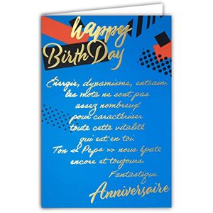 AFIE Tarjeta Happy Birthday, con texto en oro dorado que brilla arte abstracto; viene con sobre de color a juego; formato de tarjeta cerrada 11,5 x 17 cm; fabricada en Francia AFIE Tarjeta Happy Birthday, con texto en oro dorado que brilla arte abstracto; viene con sobre de color a juego; formato de tarjeta cerrada 11,5 x 17 cm; fabricada en Francia