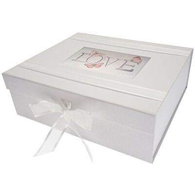 White Cotton Cards – Caja de Recuerdo de Amor Grande, diseño Vintage, Mariposas, LV2 X, Junta, Color Blanco, 27,2 x 32 x 11 cm White Cotton Cards – Caja de Recuerdo de Amor Grande, diseño Vintage, Mariposas, LV2 X, Junta, Color Blanco, 27,2 x 32 x 11 cm