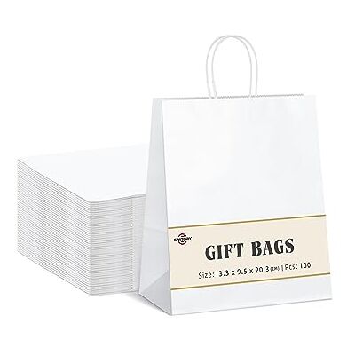 Switory Bolsa de Regalo Lote de 100, Bolsa Kraft Blanca con Asas, Bolsa de Caramelos, Bolsa de Papel Pequeña 100% Reciclable para Cumpleaños, Navidad, Fiestas Cristianas(13.3x9.5x20.3cm) Switory Bolsa de Regalo Lote de 100, Bolsa Kraft Blanca con Asas, Bolsa de Caramelos, Bolsa de Papel Pequeña 100% Reciclable para Cumpleaños, Navidad, Fiestas Cristianas(13.3x9.5x20.3cm)