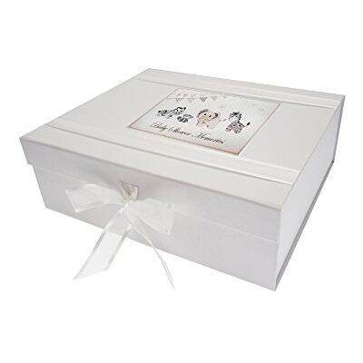 White Cotton Cards Caja de recuerdos para baby shower (27,2 x 32 x 11 cm), diseño de animales White Cotton Cards Caja de recuerdos para baby shower (27,2 x 32 x 11 cm), diseño de animales