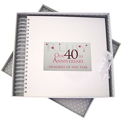 White Cotton Cards Libro de recuerdos de 40º aniversario de rubí de este año, con purpurina y palabras, madera, 27 x 30 x 4 cm White Cotton Cards Libro de recuerdos de 40º aniversario de rubí de este año, con purpurina y palabras, madera, 27 x 30 x 4 cm
