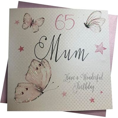 White Cotton Cards Tarjeta de felicitación de 65 cumpleaños, diseño de Mariposas Vintage, Hecha a Mano, Color Blanco White Cotton Cards Tarjeta de felicitación de 65 cumpleaños, diseño de Mariposas Vintage, Hecha a Mano, Color Blanco