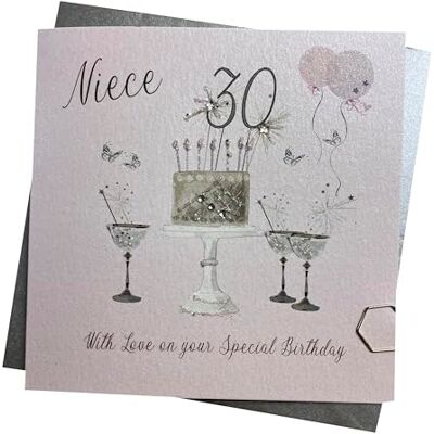 White Cotton Cards Tarjeta de felicitación de 30 cumpleaños para sobrina, diseño de pastel brillante y vasos, color rosa White Cotton Cards Tarjeta de felicitación de 30 cumpleaños para sobrina, diseño de pastel brillante y vasos, color rosa