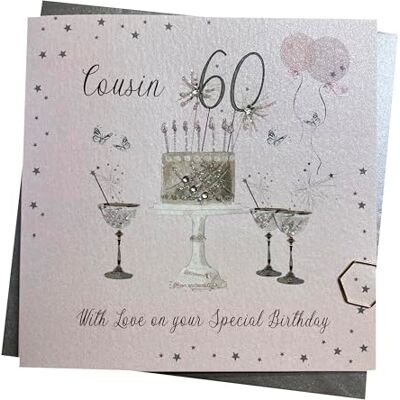 White Cotton Cards Tarjeta de felicitación de 60 cumpleaños para primos, diseño de pastel brillante y vasos, color rosa White Cotton Cards Tarjeta de felicitación de 60 cumpleaños para primos, diseño de pastel brillante y vasos, color rosa
