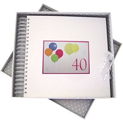 White Cotton Cards – Tarjeta de 40º cumpleaños, Tarjeta de Memoria y Libro, Neon Glitter Globos White Cotton Cards – Tarjeta de 40º cumpleaños, Tarjeta de Memoria y Libro, Neon Glitter Globos