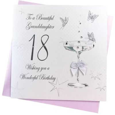 White Cotton Cards Tarjeta de felicitación cumpleaños con Texto en inglés To A Beautiful Granddaughter 18" Hecha a Mano, Color Blanco, , 16cm x 16cm White Cotton Cards Tarjeta de felicitación cumpleaños con Texto en inglés To A Beautiful Granddaughter 18" Hecha a Mano, Color Blanco, , 16cm x 16cm